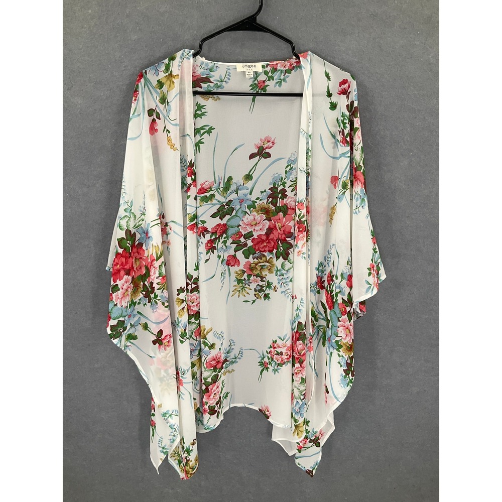 Umgee Floral Print Kimono Open Front Sheer Lightweight‎ Cover Up Sz M/L